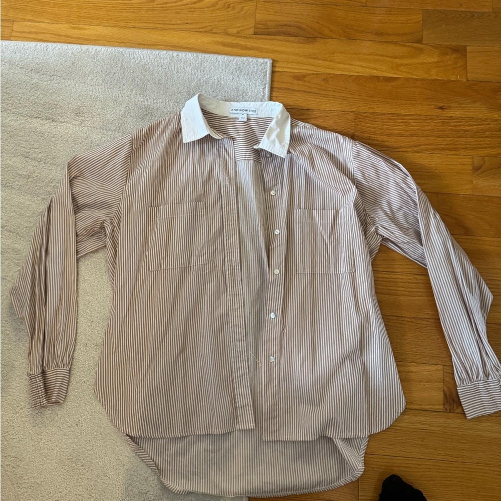 And Now this women’s brown and ivory bottom down shirt